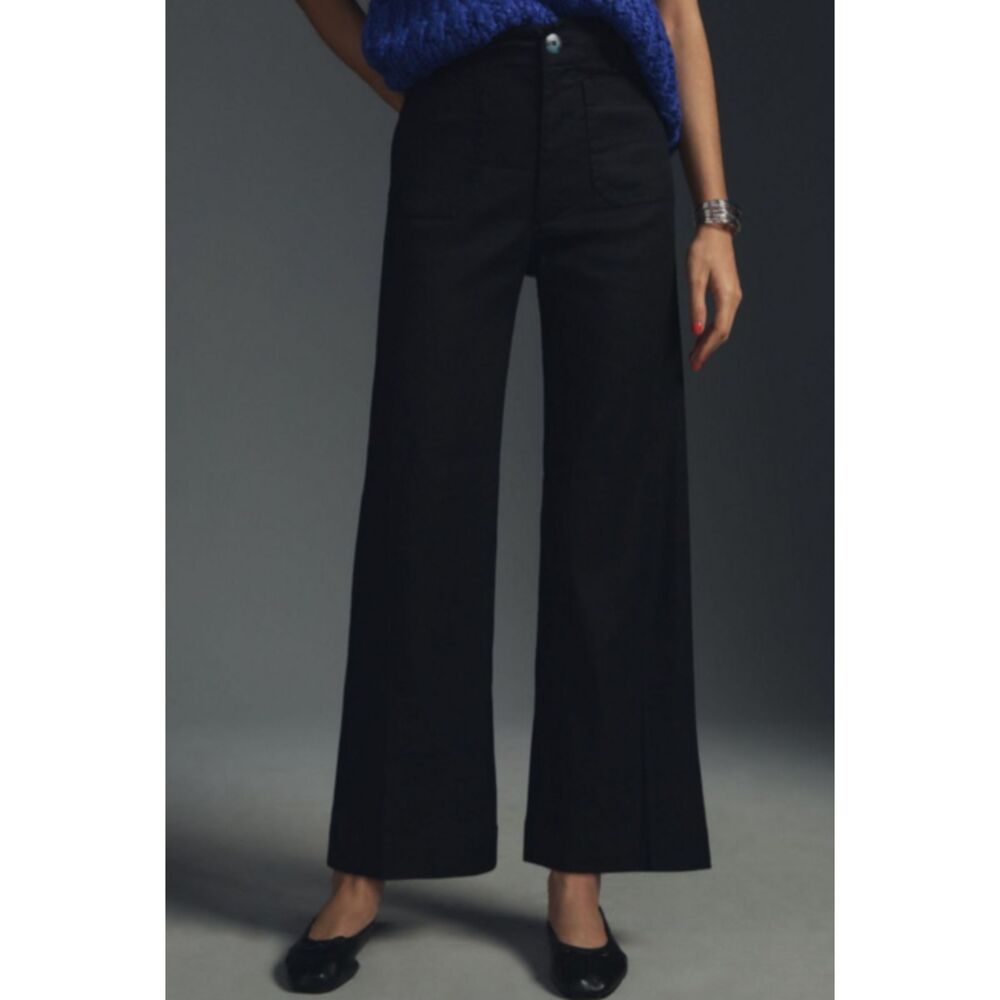 The Colette Linen Blend Crop Wide-Leg Pants by Maeve Black Onyx 30